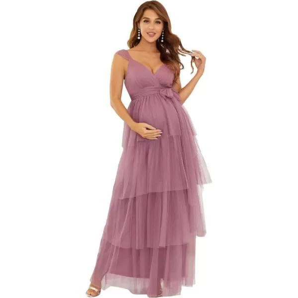 EverPretty Womens VNeck Bow Sash Tassel Tulle Maternity Evening Party Dress 20794EYOrchid