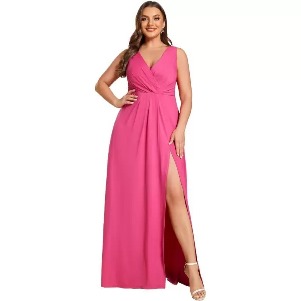 EverPretty Womens VNeck Glitter Dress Side Split Plus Size Evening Dress 07505Hot Pink