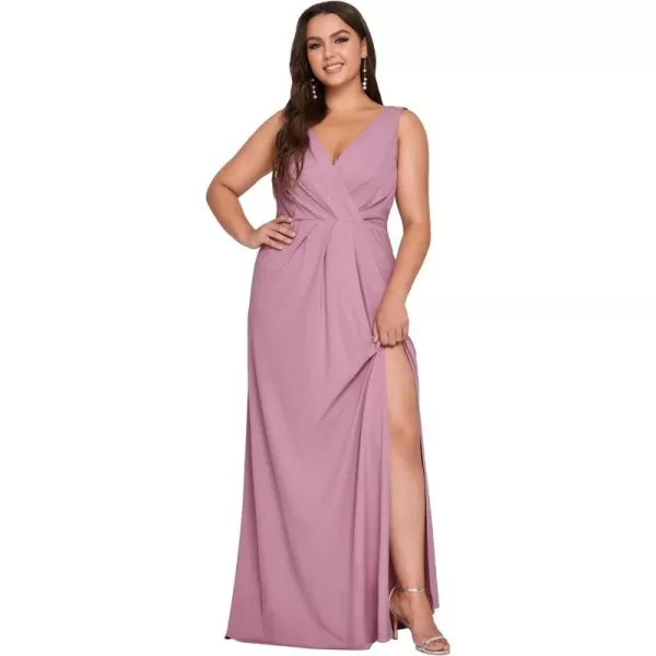 EverPretty Womens VNeck Glitter Dress Side Split Plus Size Evening Dress 07505Orchid