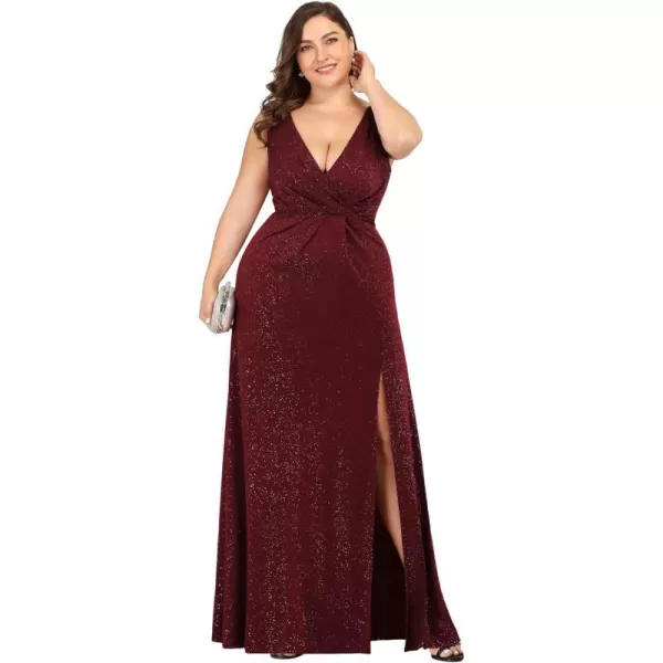 EverPretty Womens VNeck Glitter Dress Side Split Plus Size Evening Dress 07505Sapphire Blue