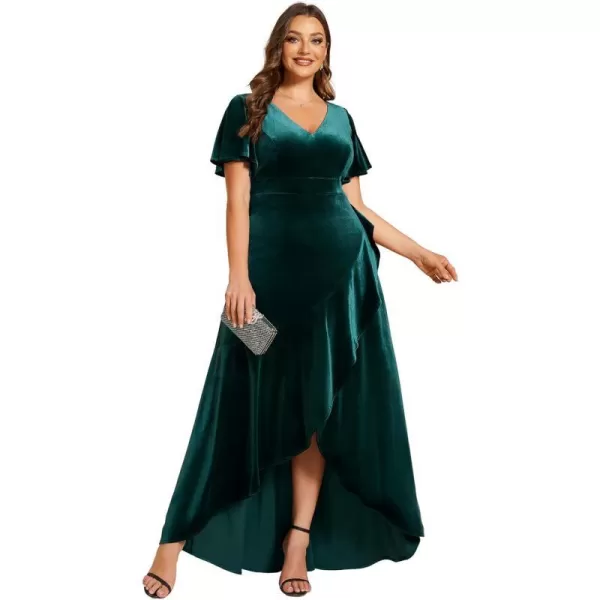 EverPretty Womens Vintage Plus Size Ruffles Hemline Velvet Wedding Guest Dress 02041DADeep Green