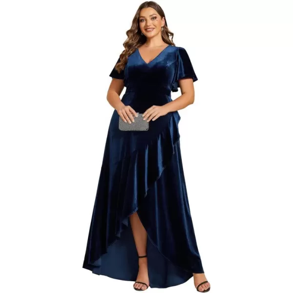 EverPretty Womens Vintage Plus Size Ruffles Hemline Velvet Wedding Guest Dress 02041DANavy Blue