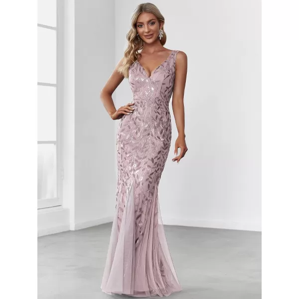 EverPretty Womens Formal Dress Sequin Double VNeck Sleeveless Mermaid Long Evening Dress 07886Lilac