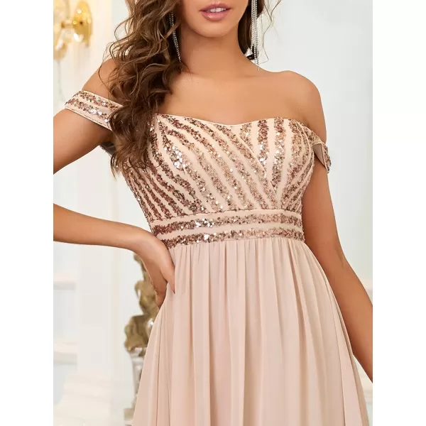 EverPretty Womens Glitter Sweetheart Off Shoulder A Line Chiffon Maxi Evening Gowns for Women 50067USABlush
