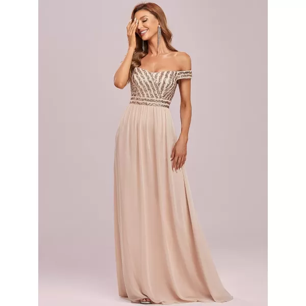EverPretty Womens Glitter Sweetheart Off Shoulder A Line Chiffon Maxi Evening Gowns for Women 50067USABlush