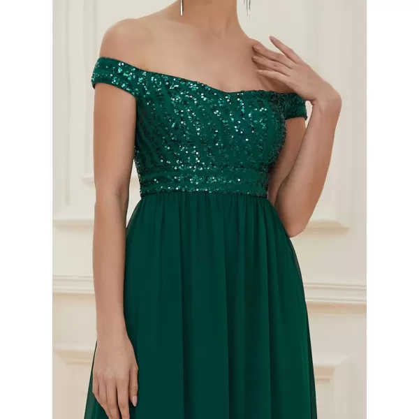 EverPretty Womens Glitter Sweetheart Off Shoulder A Line Chiffon Maxi Evening Gowns for Women 50067USADark Green