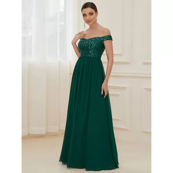 EverPretty Womens Glitter Sweetheart Off Shoulder A Line Chiffon Maxi Evening Gowns for Women 50067USADark Green