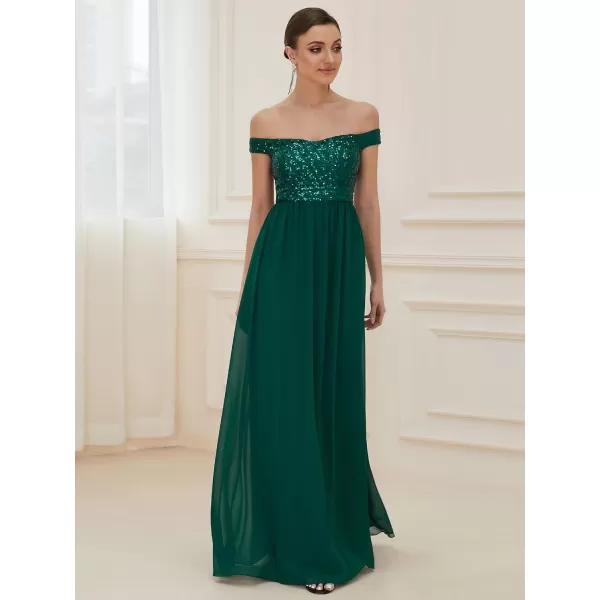 EverPretty Womens Glitter Sweetheart Off Shoulder A Line Chiffon Maxi Evening Gowns for Women 50067USADark Green