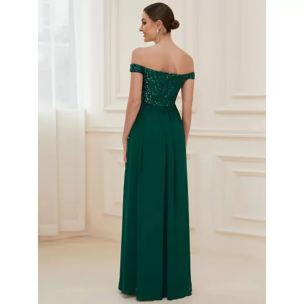 EverPretty Womens Glitter Sweetheart Off Shoulder A Line Chiffon Maxi Evening Gowns for Women 50067USADark Green