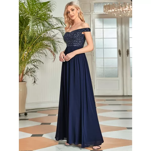 EverPretty Womens Glitter Sweetheart Off Shoulder A Line Chiffon Maxi Evening Gowns for Women 50067USANavy Blue