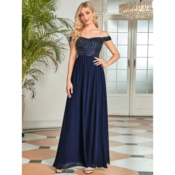 EverPretty Womens Glitter Sweetheart Off Shoulder A Line Chiffon Maxi Evening Gowns for Women 50067USANavy Blue