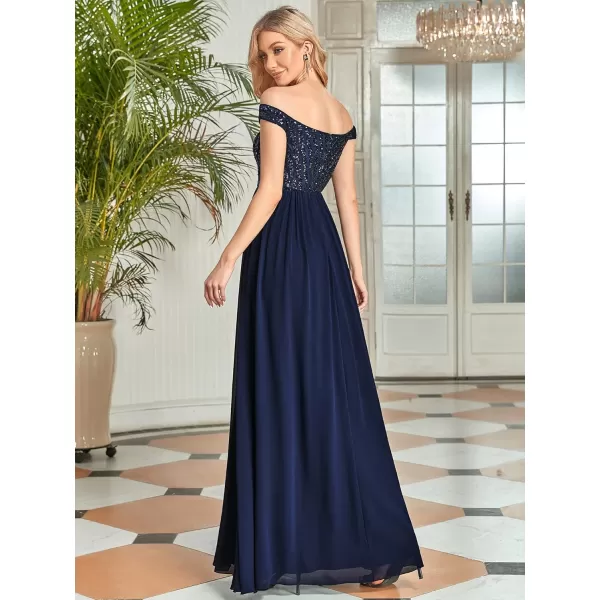 EverPretty Womens Glitter Sweetheart Off Shoulder A Line Chiffon Maxi Evening Gowns for Women 50067USANavy Blue