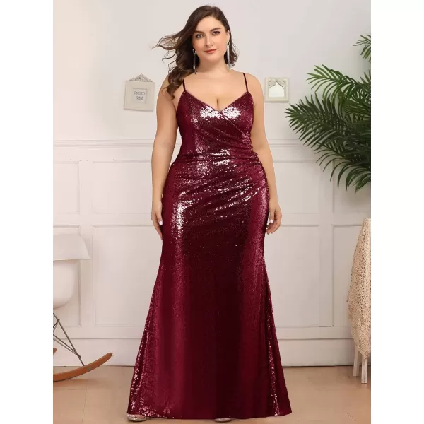 EverPretty Womens Sequin Spaghetti Straps Fall Winter Plus Size Mermaid Evening Dresses 07339DABurgundy