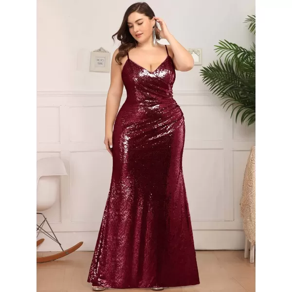 EverPretty Womens Sequin Spaghetti Straps Fall Winter Plus Size Mermaid Evening Dresses 07339DABurgundy