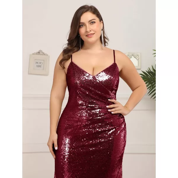 EverPretty Womens Sequin Spaghetti Straps Fall Winter Plus Size Mermaid Evening Dresses 07339DABurgundy