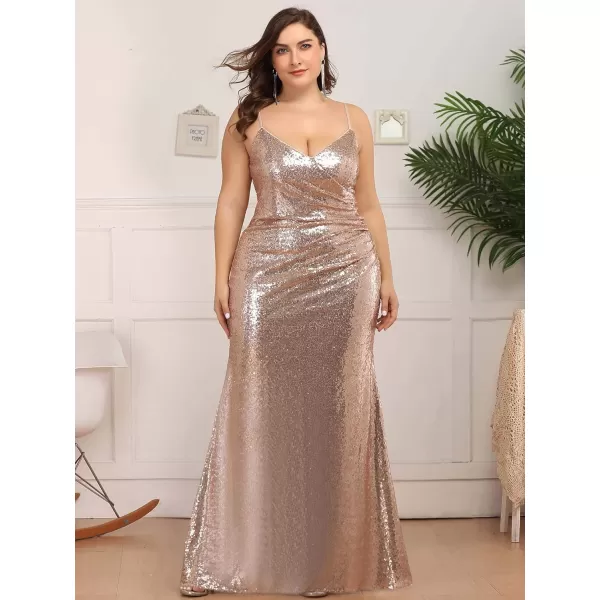 EverPretty Womens Sequin Spaghetti Straps Fall Winter Plus Size Mermaid Evening Dresses 07339DAGold