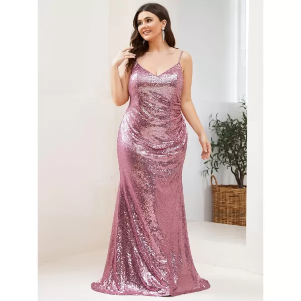 EverPretty Womens Sequin Spaghetti Straps Fall Winter Plus Size Mermaid Evening Dresses 07339DAOrchid