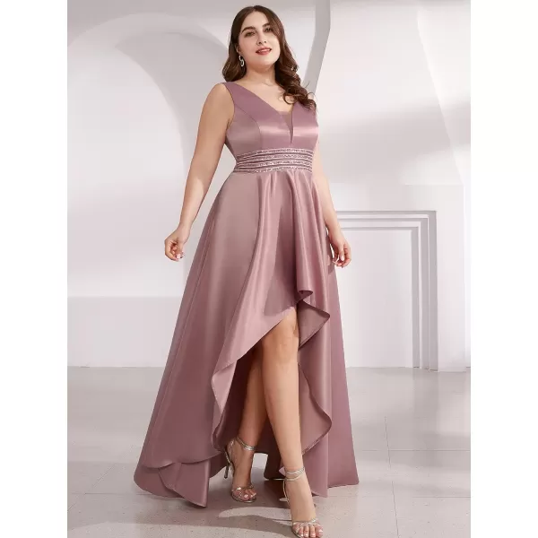 EverPretty Womens V Neck High Low Satin Prom Plus Size Cocktail Evening Dress 00877Orchid