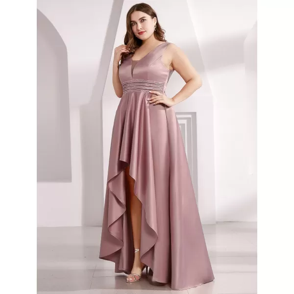 EverPretty Womens V Neck High Low Satin Prom Plus Size Cocktail Evening Dress 00877Orchid