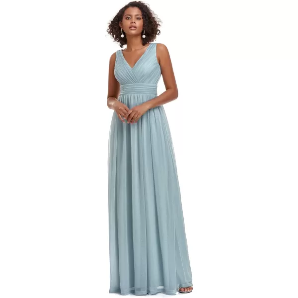 EverPretty Womens VNeck High Wasit Glitter Maxi Evening Dress 07764USABlue