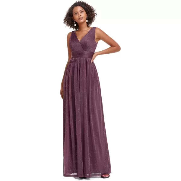 EverPretty Womens VNeck High Wasit Glitter Maxi Evening Dress 07764USADark Purple