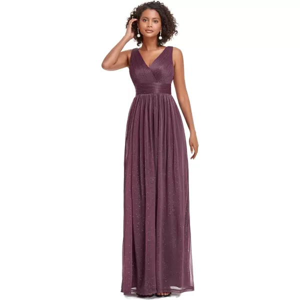 EverPretty Womens VNeck High Wasit Glitter Maxi Evening Dress 07764USADark Purple