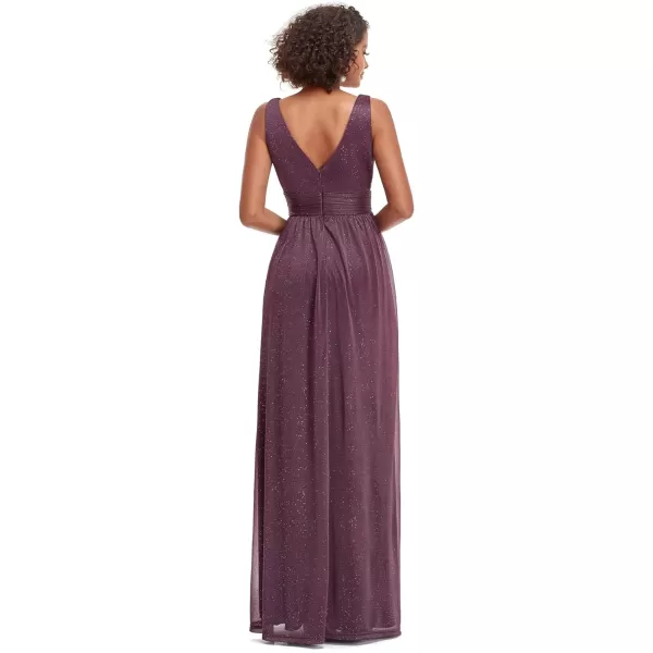 EverPretty Womens VNeck High Wasit Glitter Maxi Evening Dress 07764USADark Purple