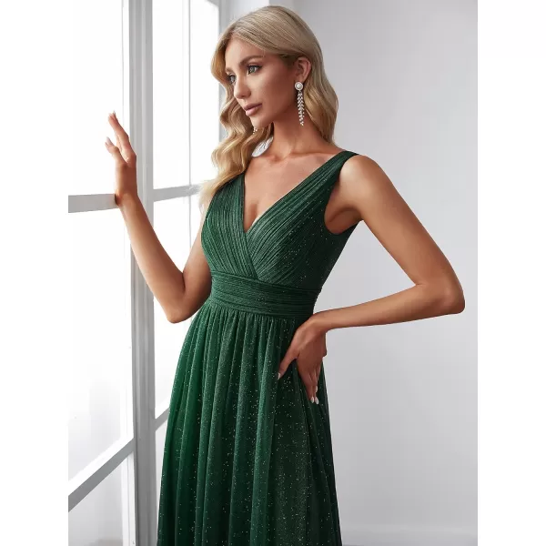 EverPretty Womens VNeck High Wasit Glitter Maxi Evening Dress 07764USAGreen