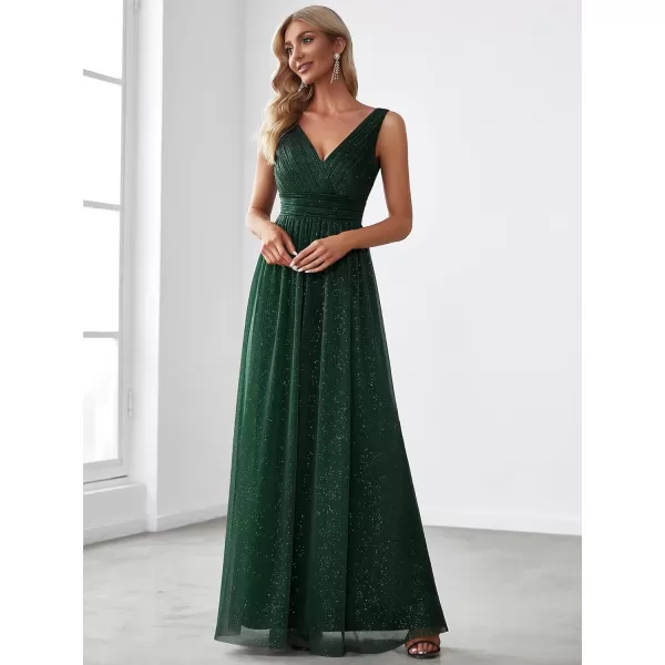 EverPretty Womens VNeck High Wasit Glitter Maxi Evening Dress 07764USAGreen