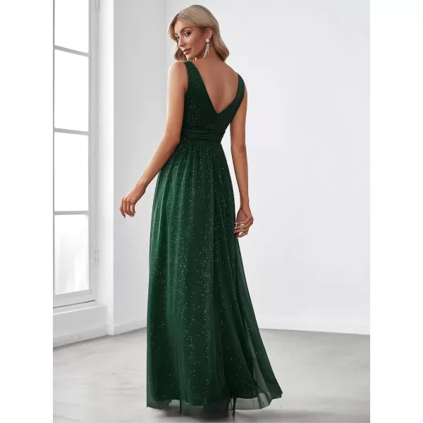 EverPretty Womens VNeck High Wasit Glitter Maxi Evening Dress 07764USAGreen