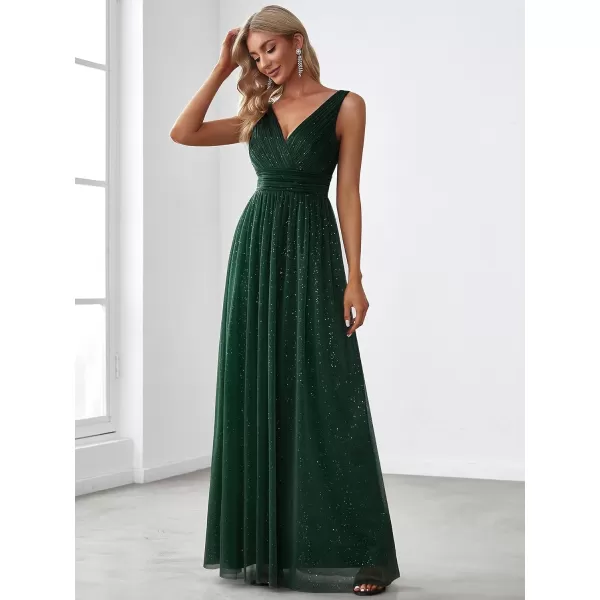 EverPretty Womens VNeck High Wasit Glitter Maxi Evening Dress 07764USAGreen