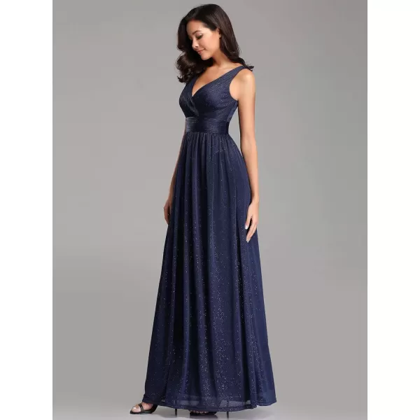 EverPretty Womens VNeck High Wasit Glitter Maxi Evening Dress 07764USANavy Blue