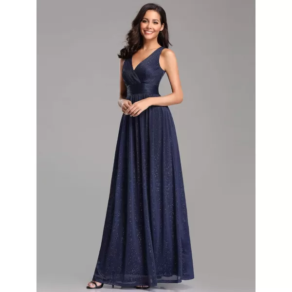 EverPretty Womens VNeck High Wasit Glitter Maxi Evening Dress 07764USANavy Blue