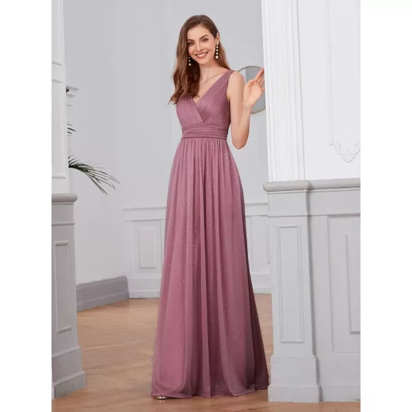 EverPretty Womens VNeck High Wasit Glitter Maxi Evening Dress 07764USAPurple Orchid