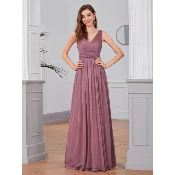 EverPretty Womens VNeck High Wasit Glitter Maxi Evening Dress 07764USAPurple Orchid