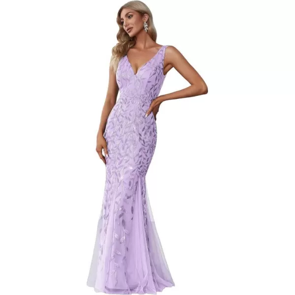 EverPretty Womens Formal Dress Sequin Double VNeck Sleeveless Mermaid Long Evening Dress 07886Lavender