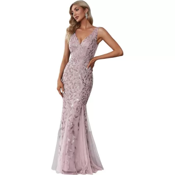 EverPretty Womens Formal Dress Sequin Double VNeck Sleeveless Mermaid Long Evening Dress 07886Lilac