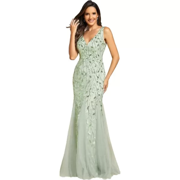 EverPretty Womens Formal Dress Sequin Double VNeck Sleeveless Mermaid Long Evening Dress 07886Mint Green