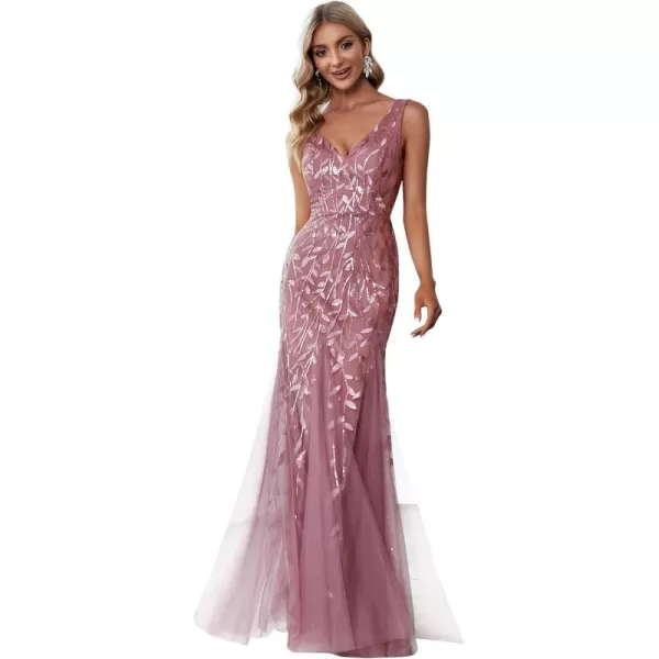 EverPretty Womens Formal Dress Sequin Double VNeck Sleeveless Mermaid Long Evening Dress 07886Orchid