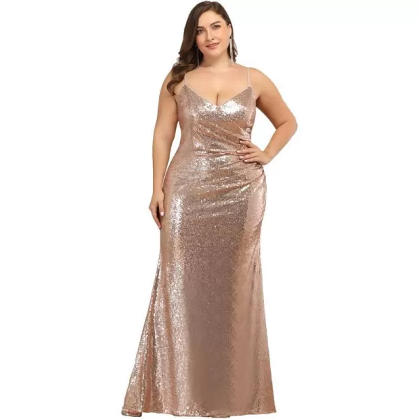 EverPretty Womens Sequin Spaghetti Straps Fall Winter Plus Size Mermaid Evening Dresses 07339DAGold