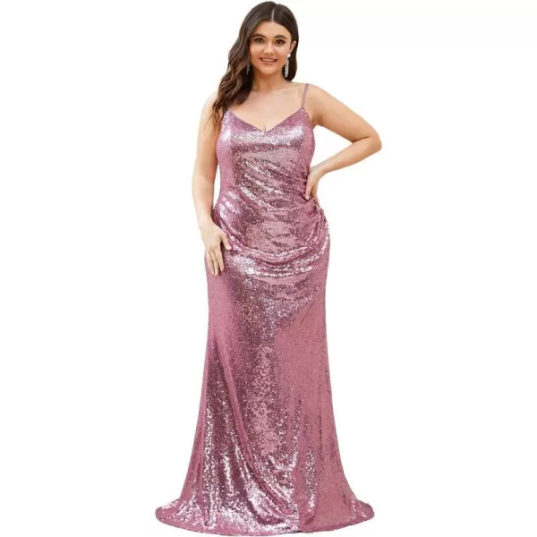 EverPretty Womens Sequin Spaghetti Straps Fall Winter Plus Size Mermaid Evening Dresses 07339DAOrchid