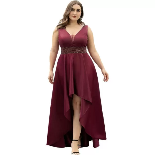 EverPretty Womens V Neck High Low Satin Prom Plus Size Cocktail Evening Dress 00877Burgundy