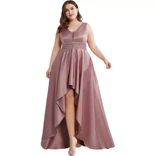 EverPretty Womens V Neck High Low Satin Prom Plus Size Cocktail Evening Dress 00877Orchid