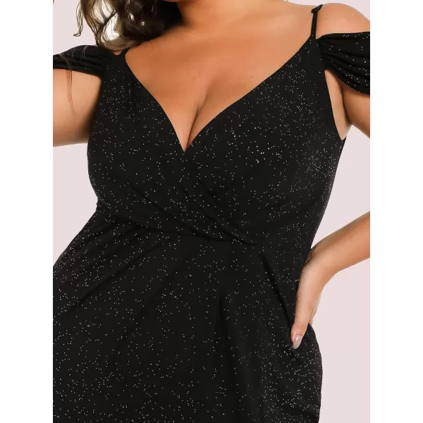 EverPretty Plus Womens Glitter OffShoulder Plus Size VNeck Formal Dress for Evening Party 50088DABlack