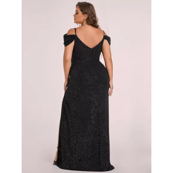 EverPretty Plus Womens Glitter OffShoulder Plus Size VNeck Formal Dress for Evening Party 50088DABlack