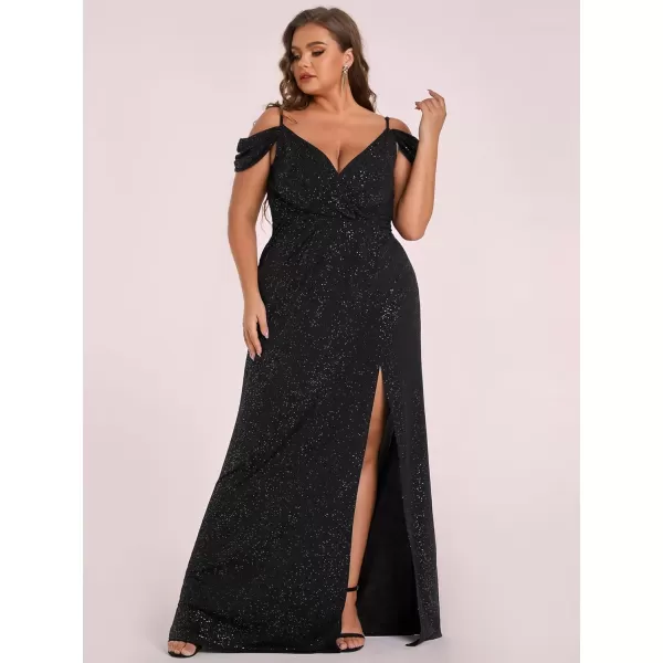 EverPretty Plus Womens Glitter OffShoulder Plus Size VNeck Formal Dress for Evening Party 50088DABlack