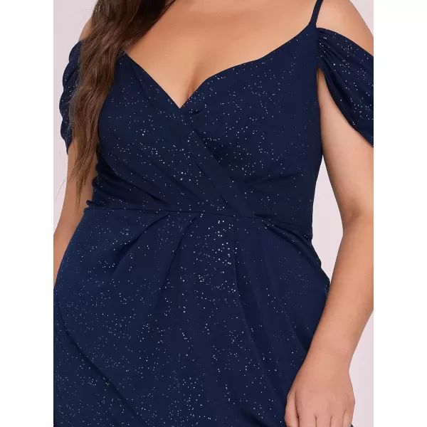 EverPretty Plus Womens Glitter OffShoulder Plus Size VNeck Formal Dress for Evening Party 50088DANavy