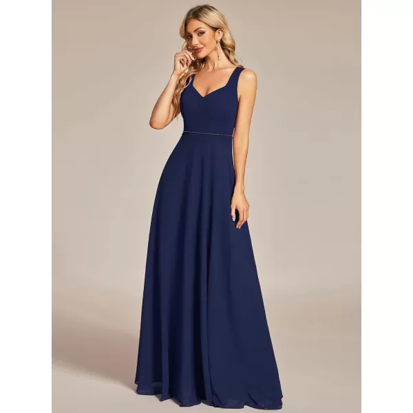 EverPretty Womens Chiffon Sweetheart Hollow Out Back ALine Sleeveless Bridesmaid Dresses 01728Navy Blue