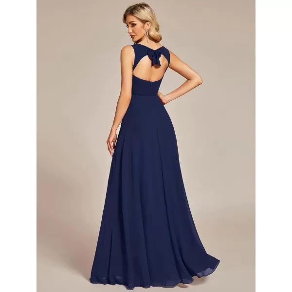 EverPretty Womens Chiffon Sweetheart Hollow Out Back ALine Sleeveless Bridesmaid Dresses 01728Navy Blue