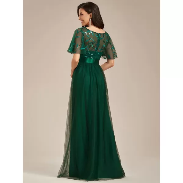 EverPretty Womens Formal Dresses Crew Neck Sequin Ruffle Sleeve Empire Waist Beaded Long Evening Dresses 00904Green